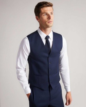 Ted Baker Perthws Slim Navy Twill Suit Waistcoat Navy | 85792-TNOE