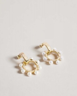 Ted Baker Petunaa Pearl Bubble Drop Hoop Earrings Gold Colour | 14985-XMNS