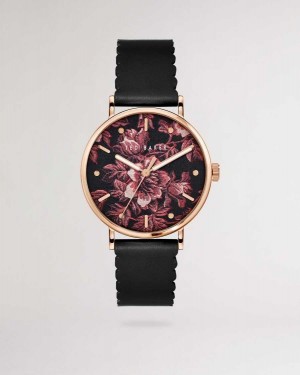 Ted Baker Phyliis Glitched Floral Printed Dial Watch Black | 35127-JZDI