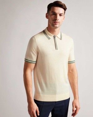 Ted Baker Pierrot Short Sleeve Stripe Trim Polo Shirt White | 94317-DSYV