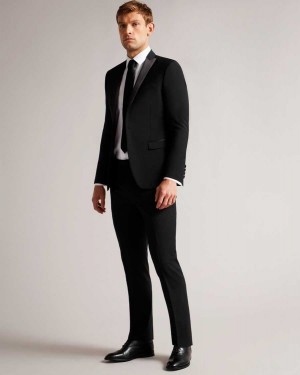 Ted Baker Pinets Slim Fit Tuxedo Suit Trousers Black | 93624-ZLBS