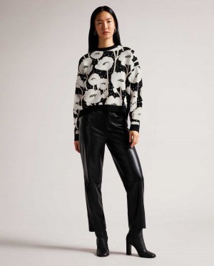 Ted Baker Pipha Cropped Jacquard Knitted Jumper Black | 15284-YKTQ