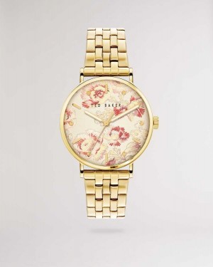 Ted Baker Pippp Vintage Floral Printed Dial Watch Gold Colour | 87364-BNCZ