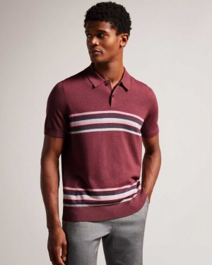 Ted Baker Pital Striped Wool Polo Shirt Maroon | 53708-LCVW