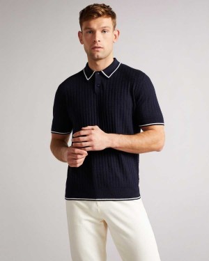 Ted Baker Pitfeld Knitted Stitch Polo Shirt Navy | 34209-FDSC