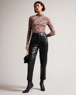 Ted Baker Plaider Straight Leg Faux Leather Trousers Black | 50971-MTJK