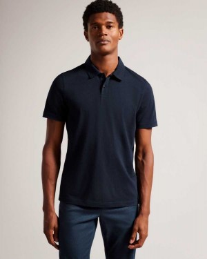 Ted Baker Polsden Short Sleeve Cashmere Blend Polo Shirt Navy-Blue | 91340-IJBK