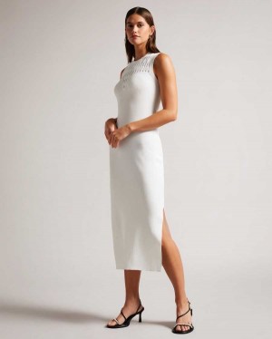 Ted Baker Polyan Stitch Detailed Bodycon Dress White | 86547-MQZF