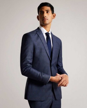 Ted Baker Portejs Wool Blend Check Jacket Blue | 90167-ZKYF