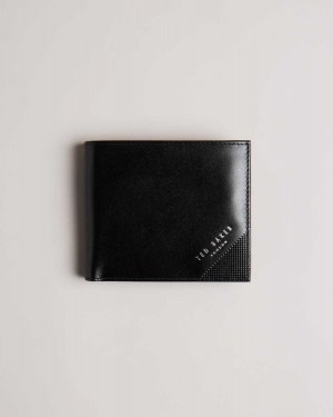 Ted Baker Prugs Embossed Corner Leather Bifold Coin Wallet Black | 01567-AXVI