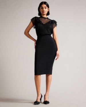 Ted Baker Raees Pintuck Detail Pencil Skirt Black | 09821-HCNQ