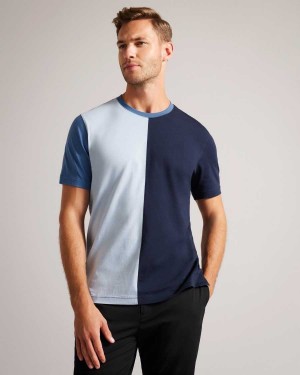 Ted Baker Ramin Short Sleeve Vertical Colour Block T-Shirt Dark Blue | 18427-BUCI