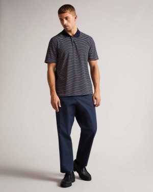 Ted Baker Ravens Striped Pique Polo Dark Navy | 57619-QJDW