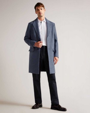 Ted Baker Raydon Pure Wool Single Breasted Overcoat Medium Blue | 48075-GQSB