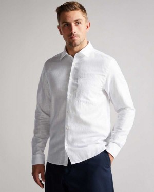 Ted Baker Remark Long Sleeve Linen Shirt White | 73541-XKPA