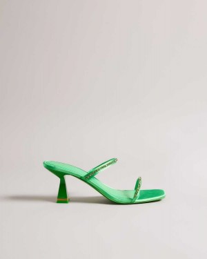 Ted Baker Rinita Diamante Satin Kitten Heel Sandals Green | 70938-VJYO