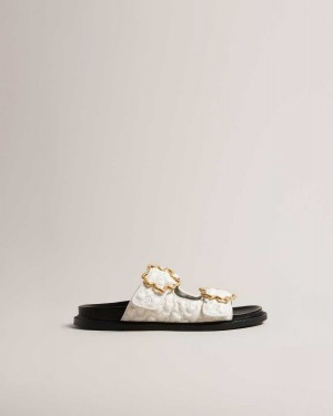 Ted Baker Rinnely Quilted Magnolia Buckle Sandals White | 49251-BZRD