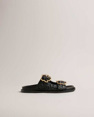 Ted Baker Rinnely Quilted Magnolia Buckle Sandals Black | 20561-TOLY