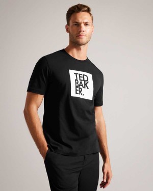 Ted Baker Rofata Short Sleeve Square Logo Graphic T-Shirt Black | 20846-YZHR