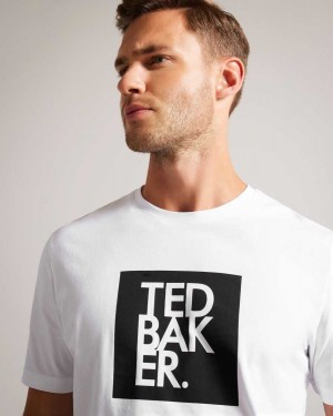 Ted Baker Rofata Short Sleeve Square Logo Graphic T-Shirt White | 36194-SIEZ