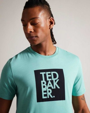 Ted Baker Rofata Short Sleeve Square Logo Graphic T-Shirt Mint | 48723-UPCL