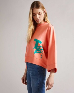 Ted Baker Romana Cropped Jumper With 3/4 Sleeve Coral | 17658-MGJV