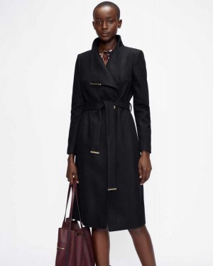 Ted Baker Rose Wool Wrap Coat Black | 85316-ZNBR