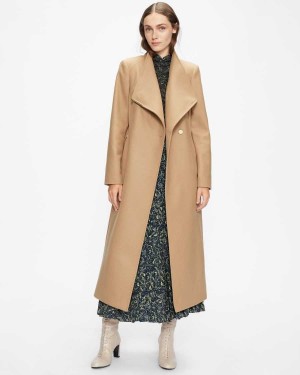 Ted Baker Rosell Long Length Wool Wrap Coat Camel | 36482-ISMF