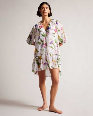 Ted Baker Rosmryy Floral Cover Up With Dropped Waist White | 89067-GINW