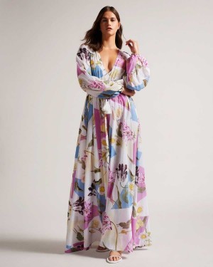 Ted Baker Rozlyn Floaty Floral Maxi Cover Up White | 30195-UXZK