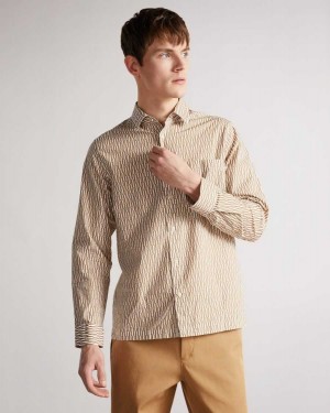 Ted Baker Ruskin Long Sleeve Retro Print Shirt Tan | 49637-UCKY