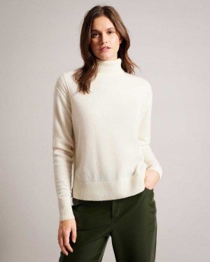 Ted Baker Ruthell Organic Cashmere Roll Neck Jumper Ivory | 96201-SOXB