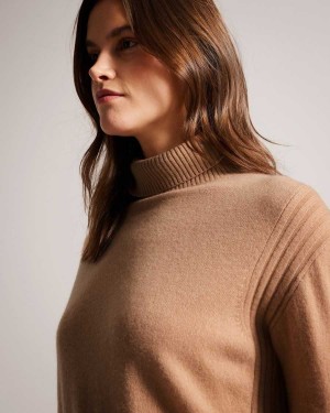 Ted Baker Ruthell Organic Cashmere Roll Neck Jumper Camel | 52063-WEAN