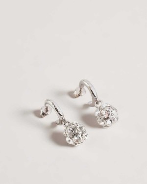 Ted Baker Ryanka Crystal Ball Hoop Charm Earrings Silver Colour | 98543-YXOZ