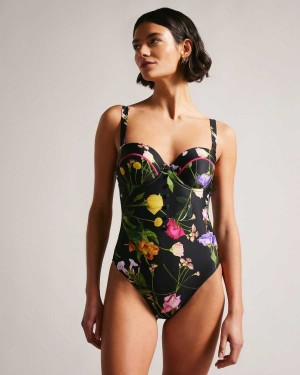 Ted Baker Saffiey Floral Balconette Swimming Costume Black | 29817-IAPU