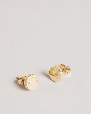 Ted Baker Seesay Sparkle Logo Stud Earrings Gold Colour | 71309-WUNV