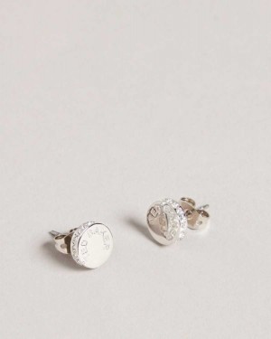 Ted Baker Seesay Sparkle Logo Stud Earrings Silver Colour | 12074-JHYP