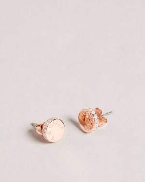 Ted Baker Seesay Sparkle Logo Stud Earrings Rose Gold Colour | 85234-FDXB