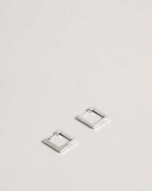 Ted Baker Senrii Small Square Hinge Earrings Silver Colour | 79625-IQFJ