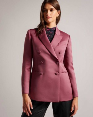 Ted Baker Seraph Double Breasted Satin Boyfriend Blazer Deep Purple | 48567-SYEF