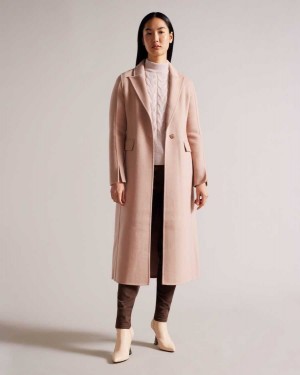 Ted Baker Serinn Wool Blend Longline Coat Dusky Pink | 20891-GMTV