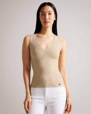 Ted Baker Sharlee Metallic Knitted Vest Gold | 32409-QKHN