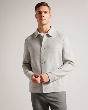 Ted Baker Sharpow Wool Blend Collared Jacket Grey-Marl | 35016-YTNO