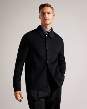 Ted Baker Sharpow Wool Blend Collared Jacket Navy | 51429-LNDJ