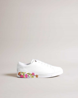 Ted Baker Sheliie Floral Sole Leather Trainers White | 57064-SIZE