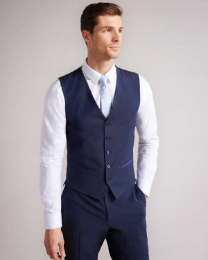 Ted Baker Sinjws Slim Fit Plain Suit Waistcoat Dark Blue | 15934-ZWRM