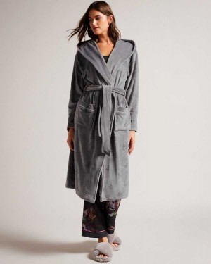 Ted Baker Slepsil Long Plush Hooded Dressing Gown Dark Grey | 07948-CJQN