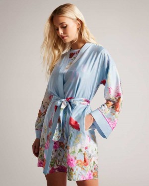 Ted Baker Sofhay Floral Satin Robe Blue | 98504-YZUJ