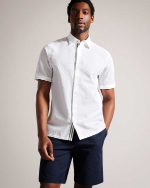 Ted Baker Stansho Short Sleeve Seersucker Shirt White | 41027-SALI