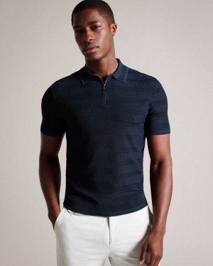 Ted Baker Stree Short Sleeve Textured Polo Shirt Navy | 10826-KIXA